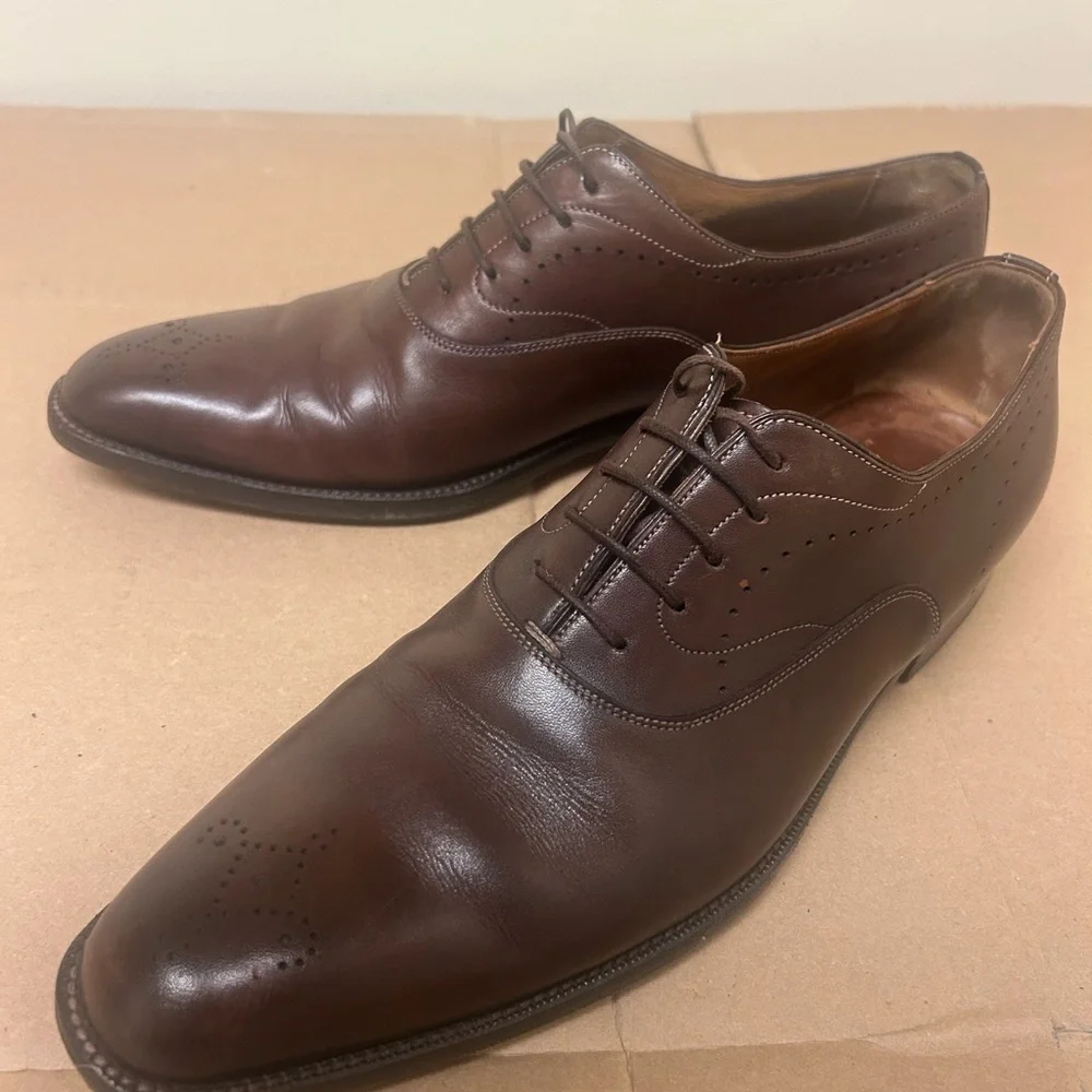 Santoni Dark Brown Leather Oxfords - Picture 4 of 6